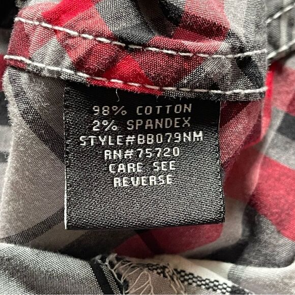 Buckle Black Plaid Topstitching Long Sleeve Button Down Tops Men’s XL - Picture 12 of 15